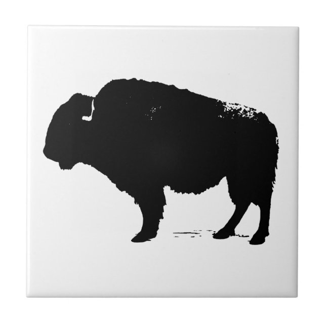 Azulejo De Cerâmica Bison de Búfalo de Pop Preto e Branco (Frente)