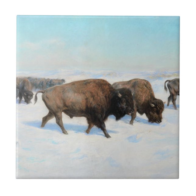 Azulejo De Cerâmica Bison in the Snow (por Rosa Bonheur) (Frente)