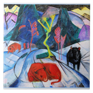 Azulejo De Cerâmica Bison in Winter, pintura de Franz Marc