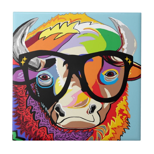 Azulejo De Cerâmica Bisonte "búfalo " do hipster (Frente)