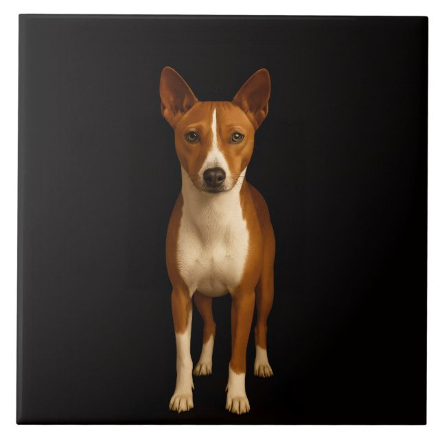 Azulejo De Cerâmica Black 4 Luxe Tile with Classy Basenji Dog (Frente)