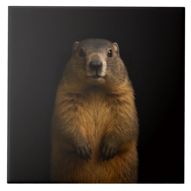 Azulejo De Cerâmica Black 4 Luxe Tile with Fluffy Marmot (Frente)