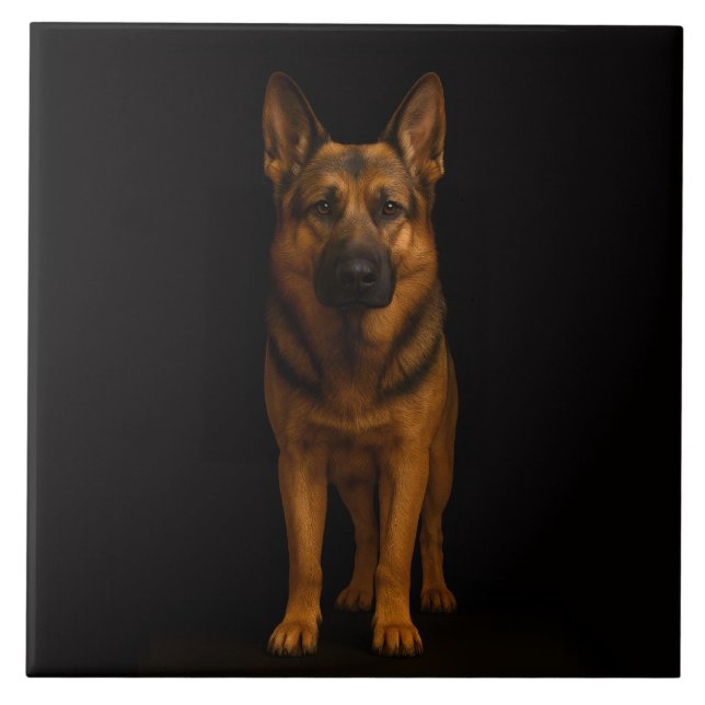 Azulejo De Cerâmica Black 4 Luxe Tile with German Shepherd (Frente)