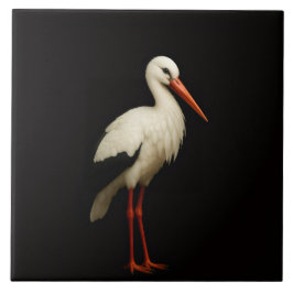 Azulejo De Cerâmica Black 4 Luxe Tile with Graceful White Stork