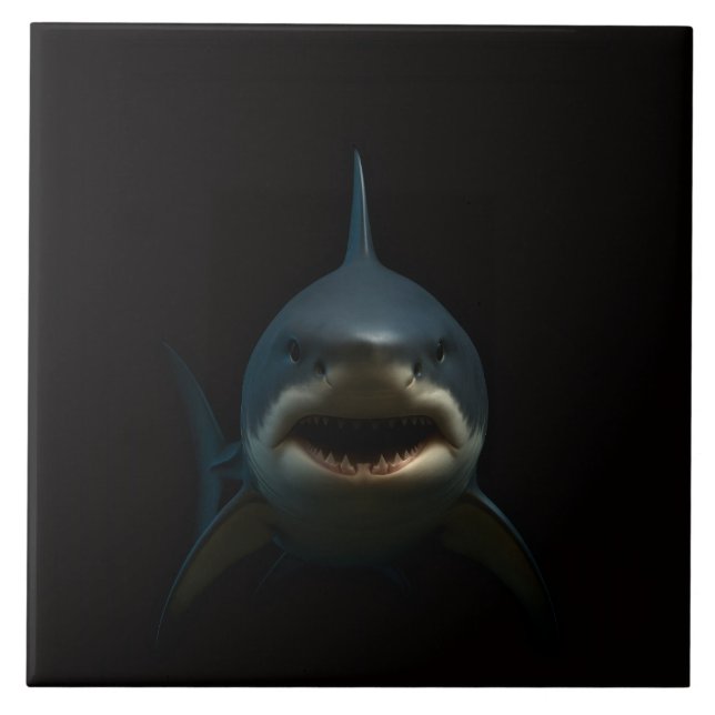 Azulejo De Cerâmica Black 4 Luxe Tile with Great White Shark (Frente)