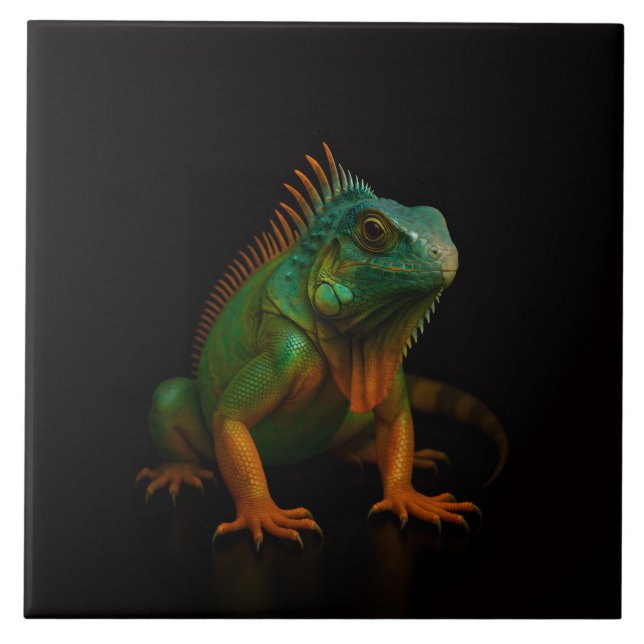 Azulejo De Cerâmica Black 4 Luxe Tile with Green Iguana (Frente)