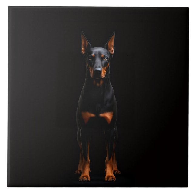 Azulejo De Cerâmica Black 4 Luxe Tile with Guardian Doberman (Frente)