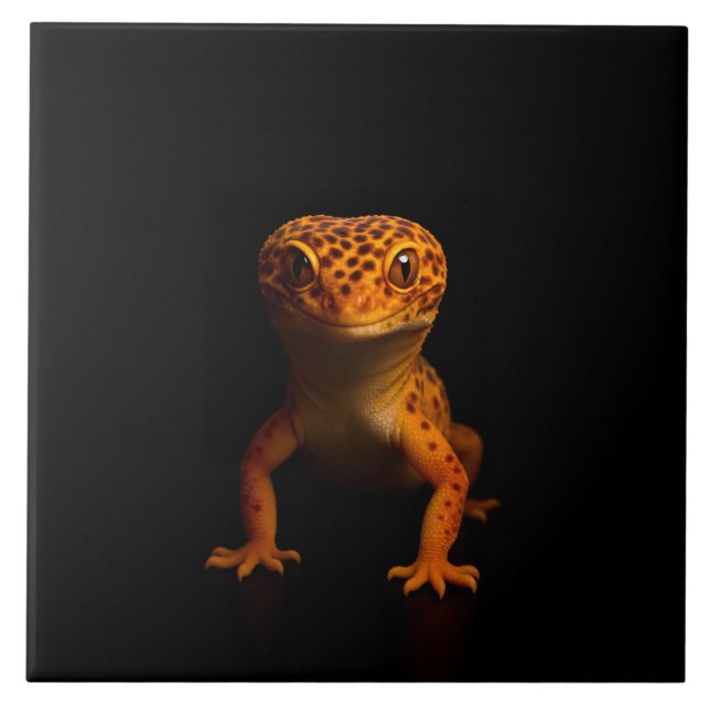 Azulejo De Cerâmica Black 4 Luxe Tile with Leopard Gecko Lizard (Frente)