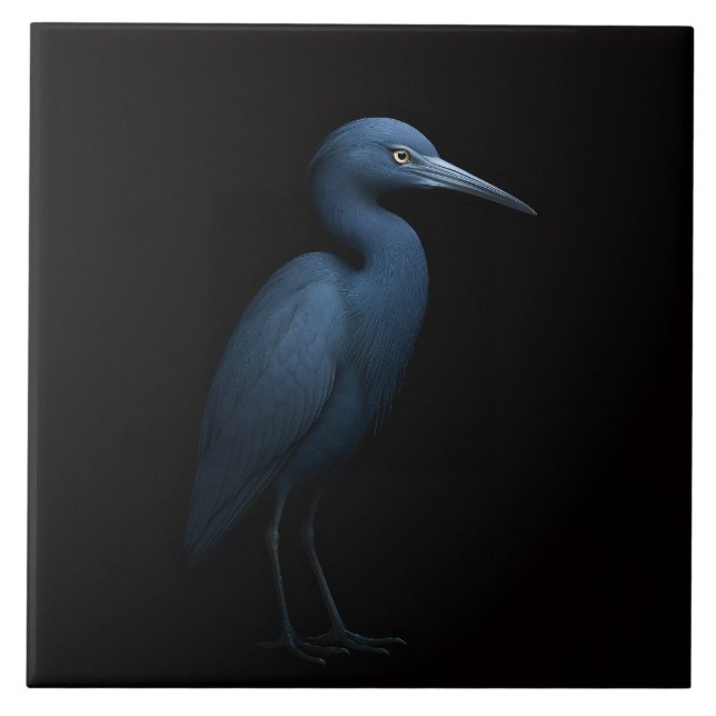 Azulejo De Cerâmica Black 4 Luxe Tile with Little Blue Heron (Frente)