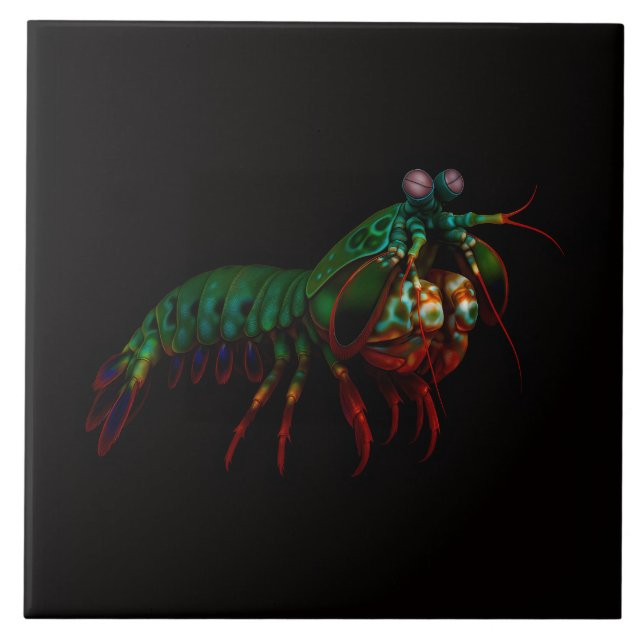 Azulejo De Cerâmica Black 4 Luxe Tile with Mantis Shrimp (Frente)
