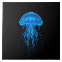 Azulejo De Cerâmica Black 4 Luxe Tile with Neon Blue Jellyfish