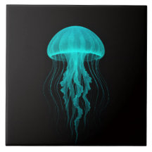 Black 4 Luxe Tile with Neon Green Jellyfish