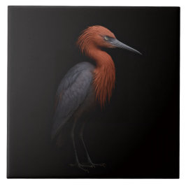 Azulejo De Cerâmica Black 4 Luxe Tile with Reddish Egret