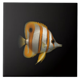 Azulejo De Cerâmica Black 4 Luxe Tile with Reef Butterflyfish