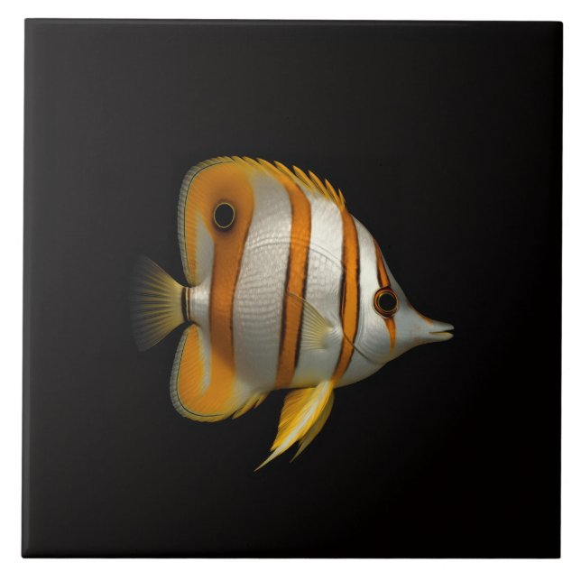 Azulejo De Cerâmica Black 4 Luxe Tile with Reef Butterflyfish (Frente)