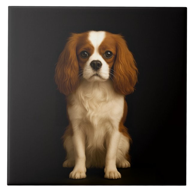 Azulejo De Cerâmica Black 4 Luxe Tile with Sweet Cavalier Spaniel (Frente)