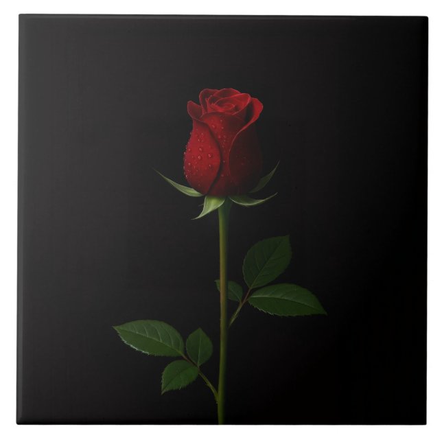 Azulejo De Cerâmica Black 4 Luxe Tile with Velvet Red Rose (Frente)