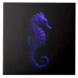 Azulejo De Cerâmica Black 4 Luxe Tile with Violet Blue Seahorse