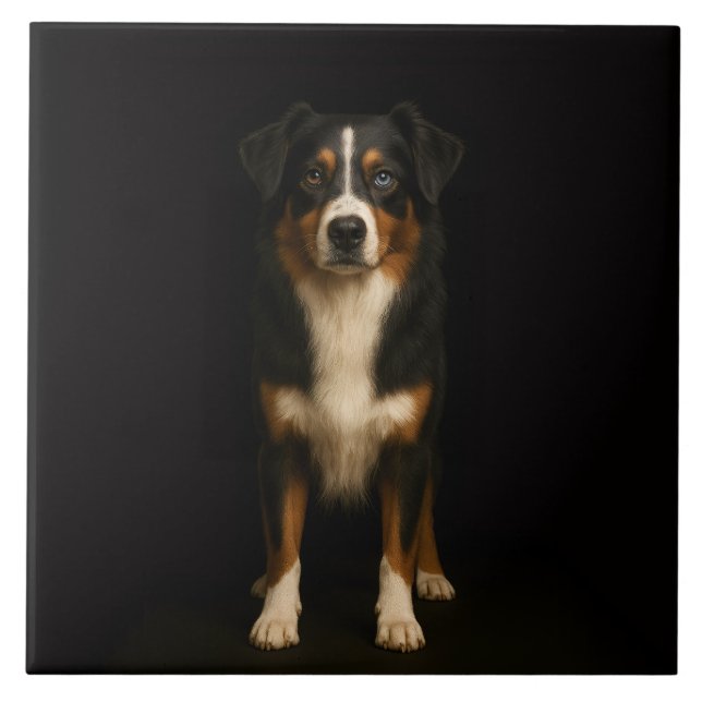 Azulejo De Cerâmica Black 4 Luxe Tile with Wise Australian Shepherd (Frente)