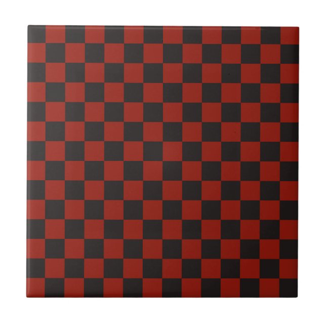 Azulejo De Cerâmica Black and Deep red checkerboard pattern (Frente)