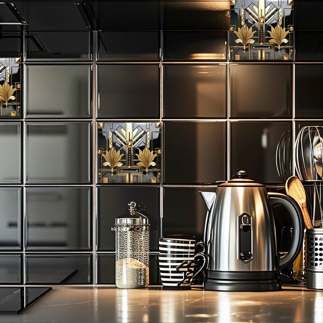 Azulejo De Cerâmica Black and Gold Art Deco Beautiful  (Criador carregado)