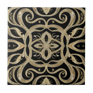 Azulejo De Cerâmica Black and Gold Art Deco Ornate Design