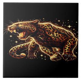 Azulejo De Cerâmica Black and Gold Leopard on a 6x6 Decorative