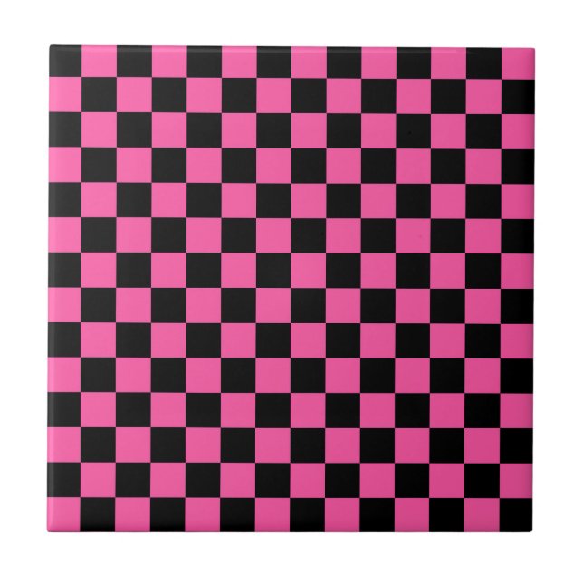 Azulejo De Cerâmica Black and pink checkerboard pattern (Frente)