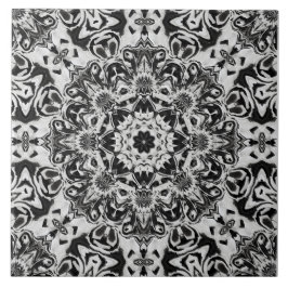 Azulejo De Cerâmica black and white intricate mandala pattern art
