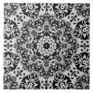 Azulejo De Cerâmica black and white intricate mandala pattern art