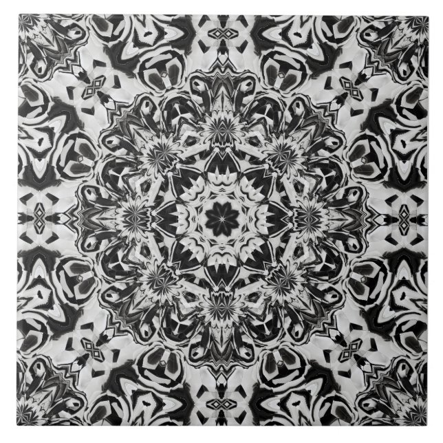 Azulejo De Cerâmica black and white intricate mandala pattern art (Frente)