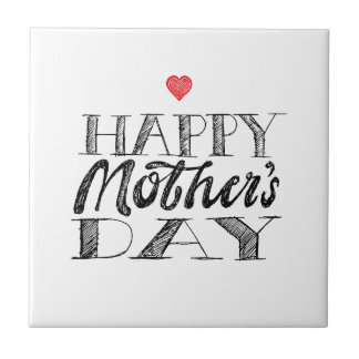 Azulejo De Cerâmica Black and White Mother's Day Lettering & Heart