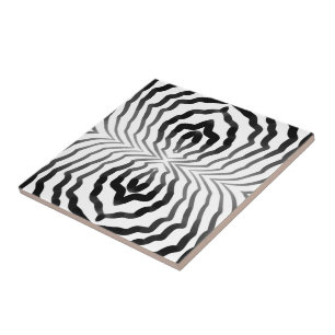 Azulejo De Cerâmica Black And White Ombré Hypnotic Wiggly Strips Art