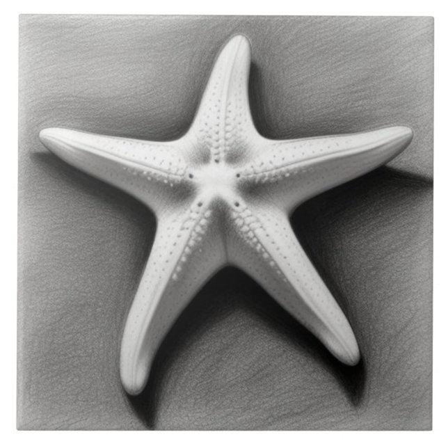 Azulejo De Cerâmica Black and White Starfish (Frente)