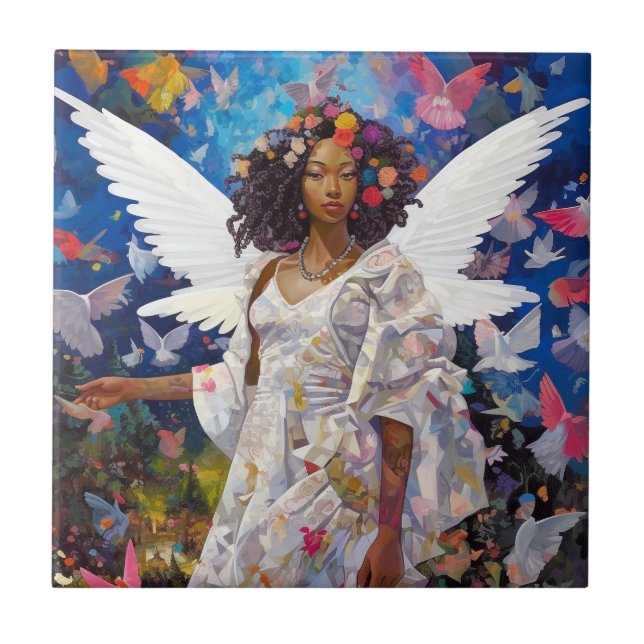 Azulejo De Cerâmica Black Angel Fantasy Art (Frente)