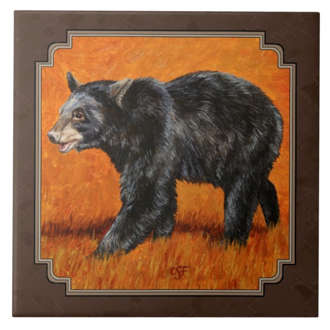 Azulejo De Cerâmica Black Bear Autumn Earth Brown (Frente)