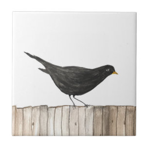 Azulejo De Cerâmica Black Bird Watercolor Willife Art Vintage