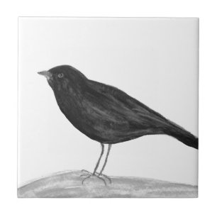 Azulejo De Cerâmica Black Bird Watercolor Willife Art Vintage