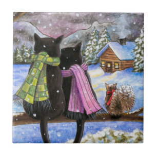 Azulejo De Cerâmica Black Cat 585 Esquilo de neve de inverno