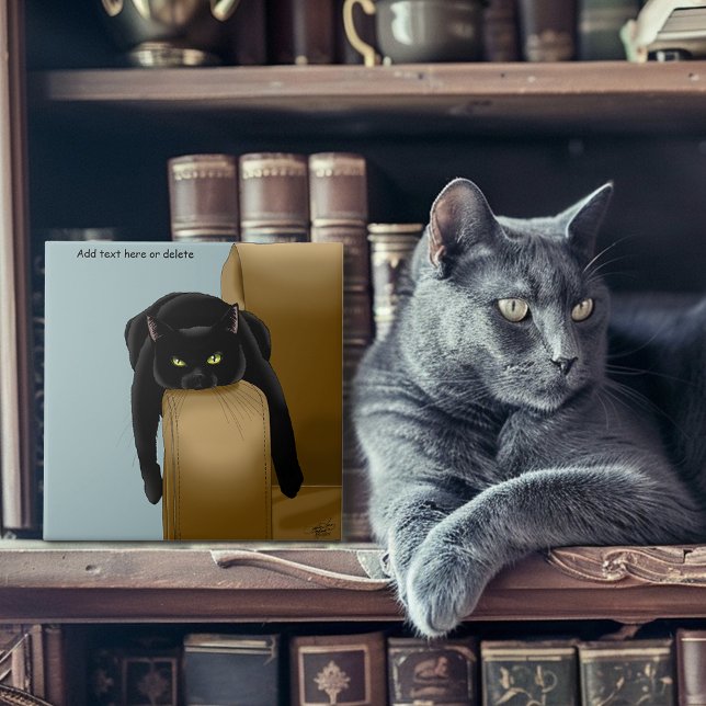 Azulejo De Cerâmica Black Cat Funny Sassy Blue (Criador carregado)
