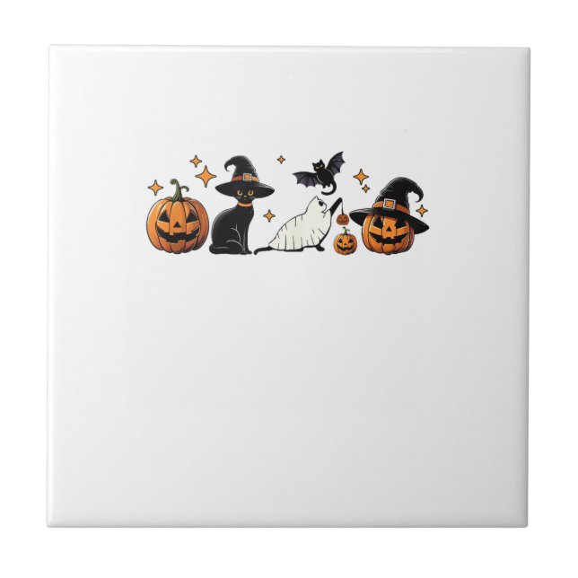 Azulejo De Cerâmica Black Cat Halloween Pumpkin Boo Ghost Witch Spooky (Frente)