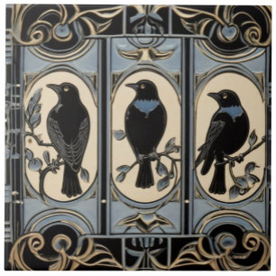 Azulejo De Cerâmica Black Crow Birds Art Nouveau Art Deco Bird