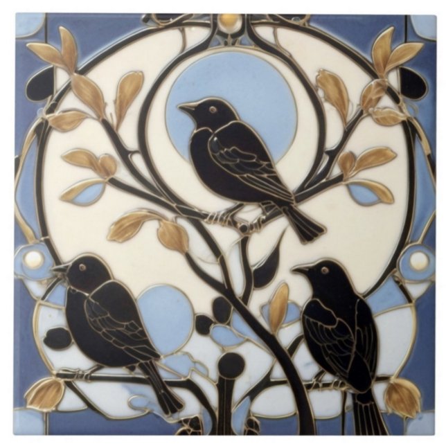 Azulejo De Cerâmica Black Crows Art Nouveau Birds Art Deco Bird (Criador carregado)