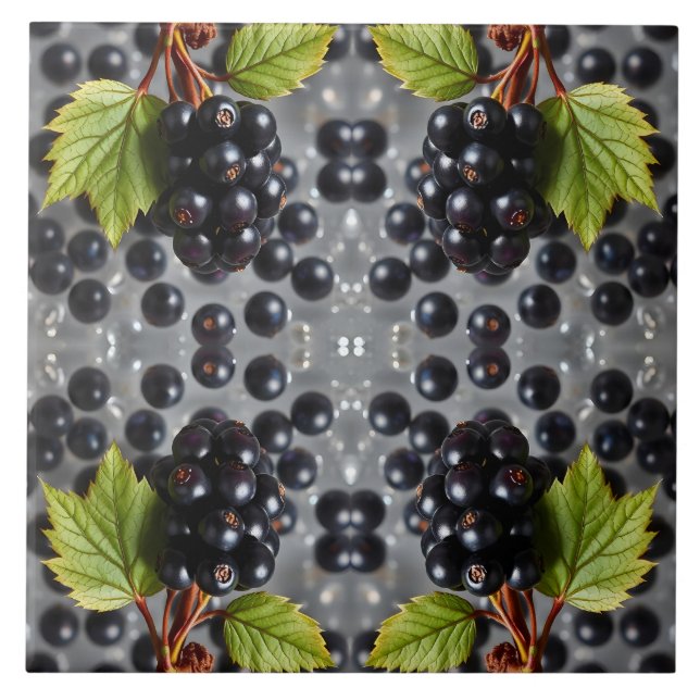 Azulejo De Cerâmica Black Currants Berries & Green Leaf Pattern (Frente)