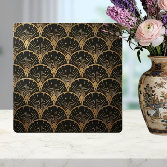 Azulejo De Cerâmica Black Gold Geometric Fan Art Deco Tile (Criador carregado)