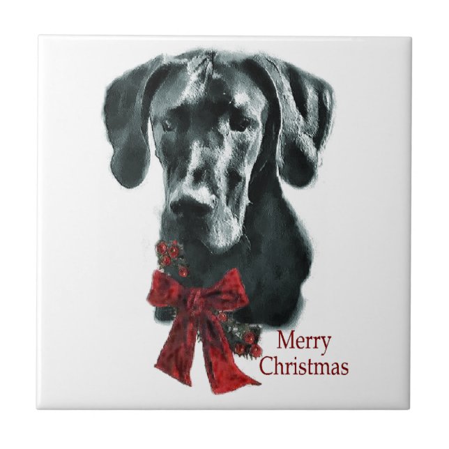 Azulejo De Cerâmica Black Great Dane Christmas (Frente)