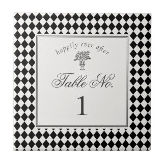Azulejo De Cerâmica Black Harlequin Checkered Wedding Table Number