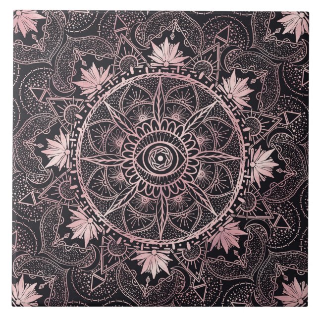 Azulejo De Cerâmica Black Pink Eye Mandala (Frente)