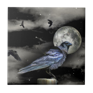 Azulejo De Cerâmica Black Raven ou Crows in the Night Art