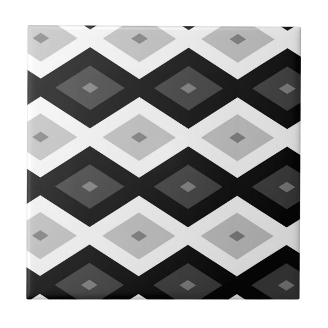 Azulejo De Cerâmica Black, white and grey diamond pattern (Frente)